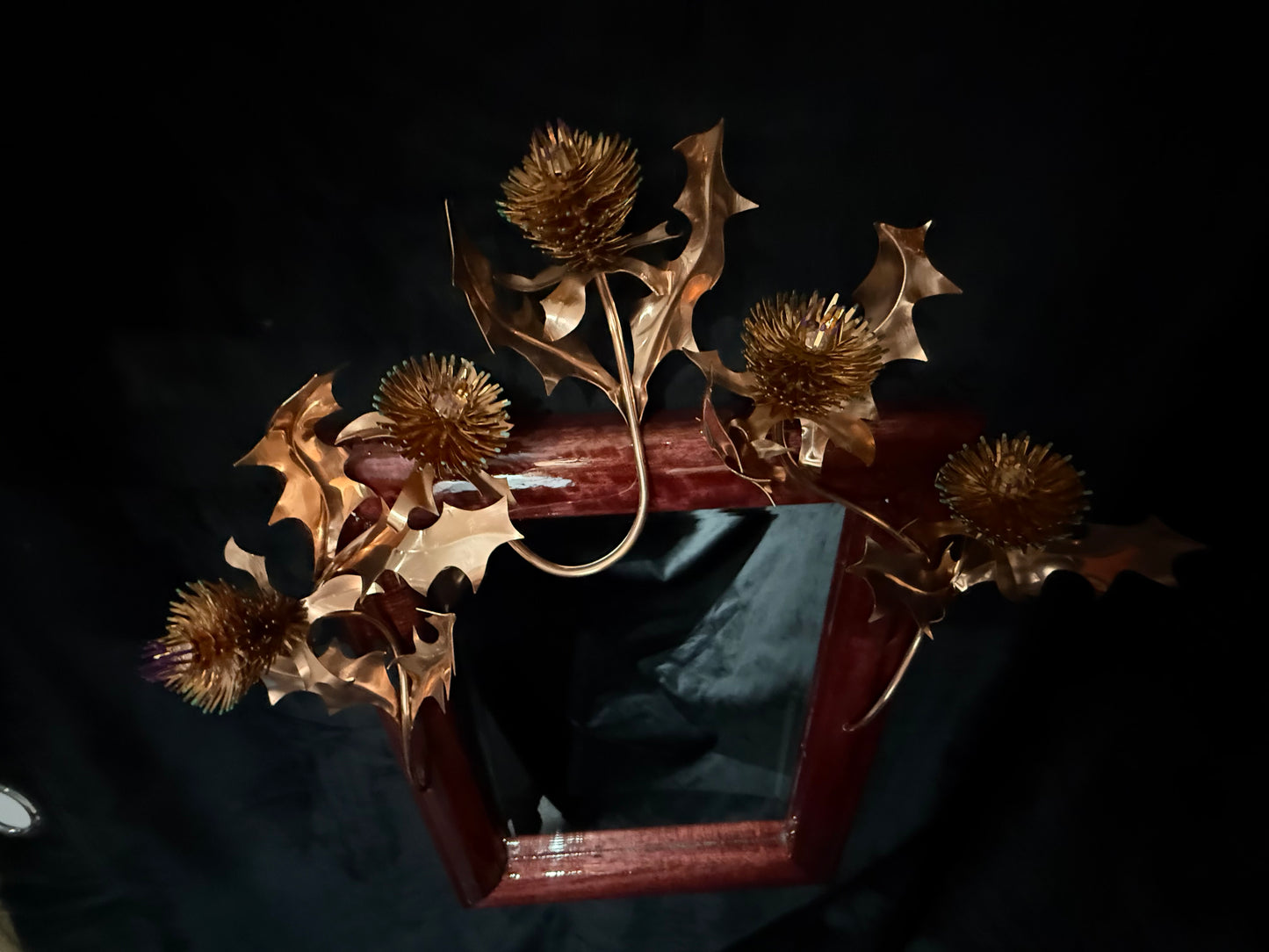 Copper Thistles on Purple Heart wood framed Mirror
