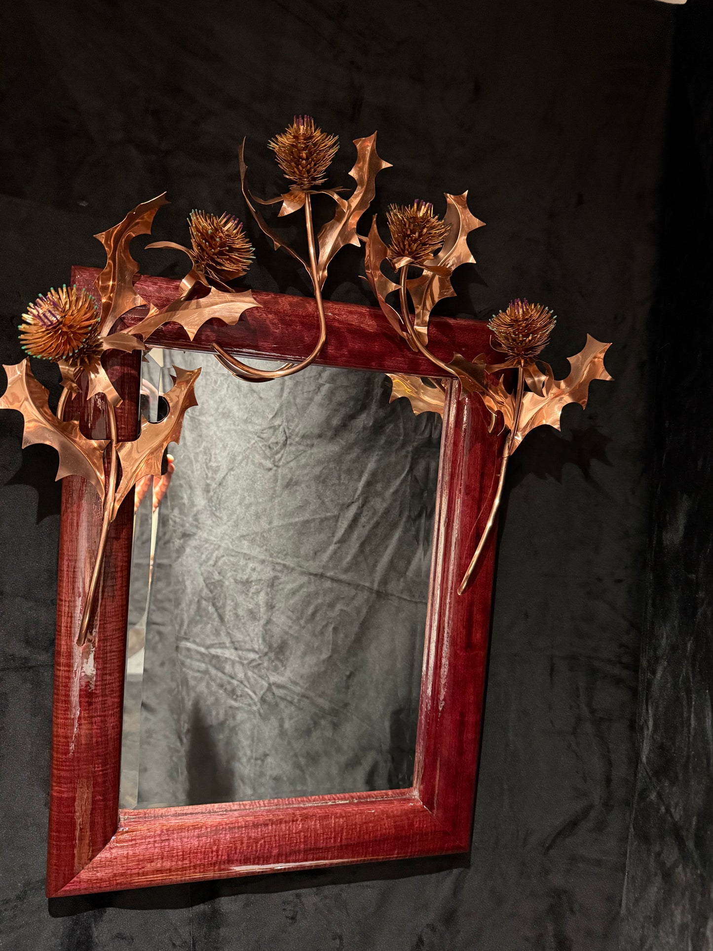 Copper Thistles on Purple Heart wood framed Mirror